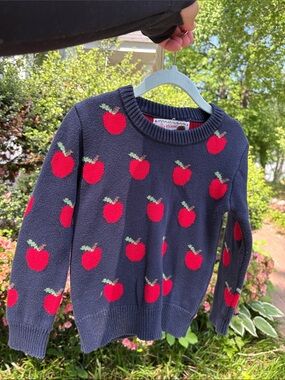 Kids Navy Apple-Print Sweater - Red Apple Motif